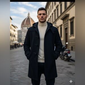 GERMAN MARINE COLANI PEA COAT NAVY 1950s  Military Hooded Duffle made in England